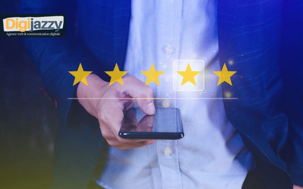 Avis Google consultés sur smartphone pour évaluer la réputation d’une entreprise locale